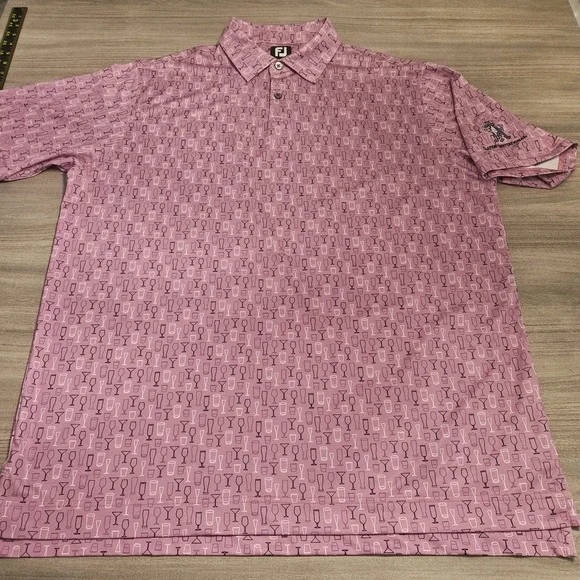 FootJoy Golf Polo Shirt Mens XL Purple Wine and Cocktails Allover Print Stretch - Picture 2 of 8